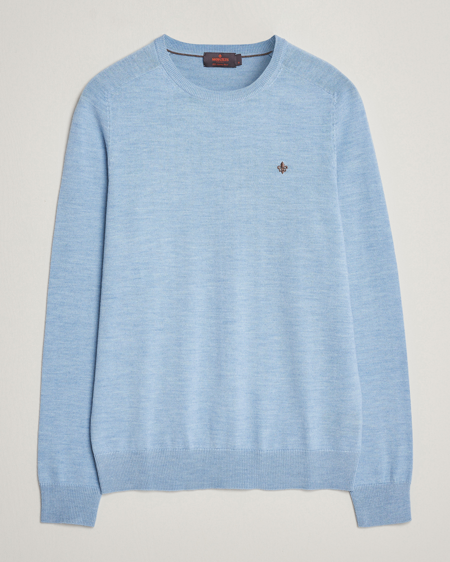 Uomini | Maglieria | Morris | Merino Crew Neck Pullover Light Blue