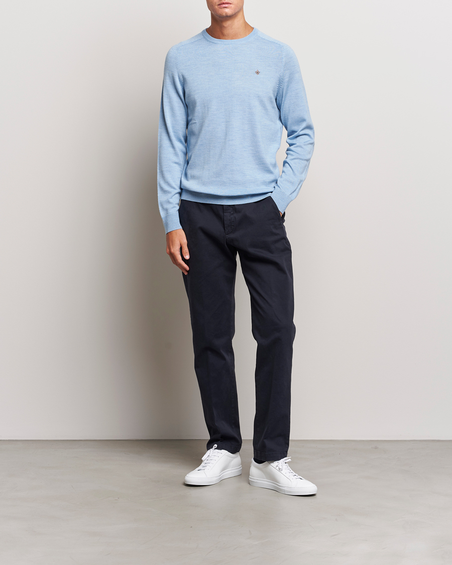 Uomini | Maglieria | Morris | Merino Crew Neck Pullover Light Blue
