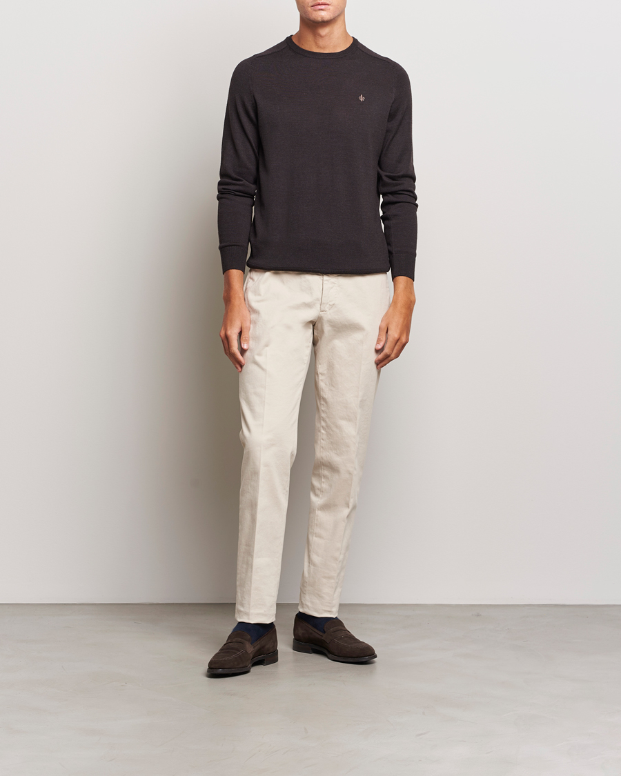 Uomini | Maglieria | Morris | Merino Crew Neck Pullover Brown