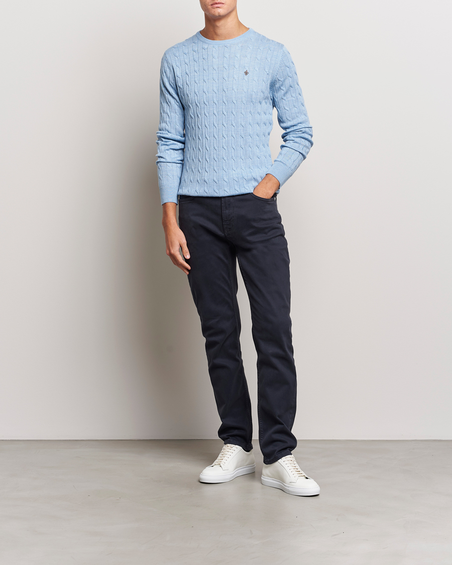 Uomini | Maglieria | Morris | Merino Cable Crew Neck Light Blue