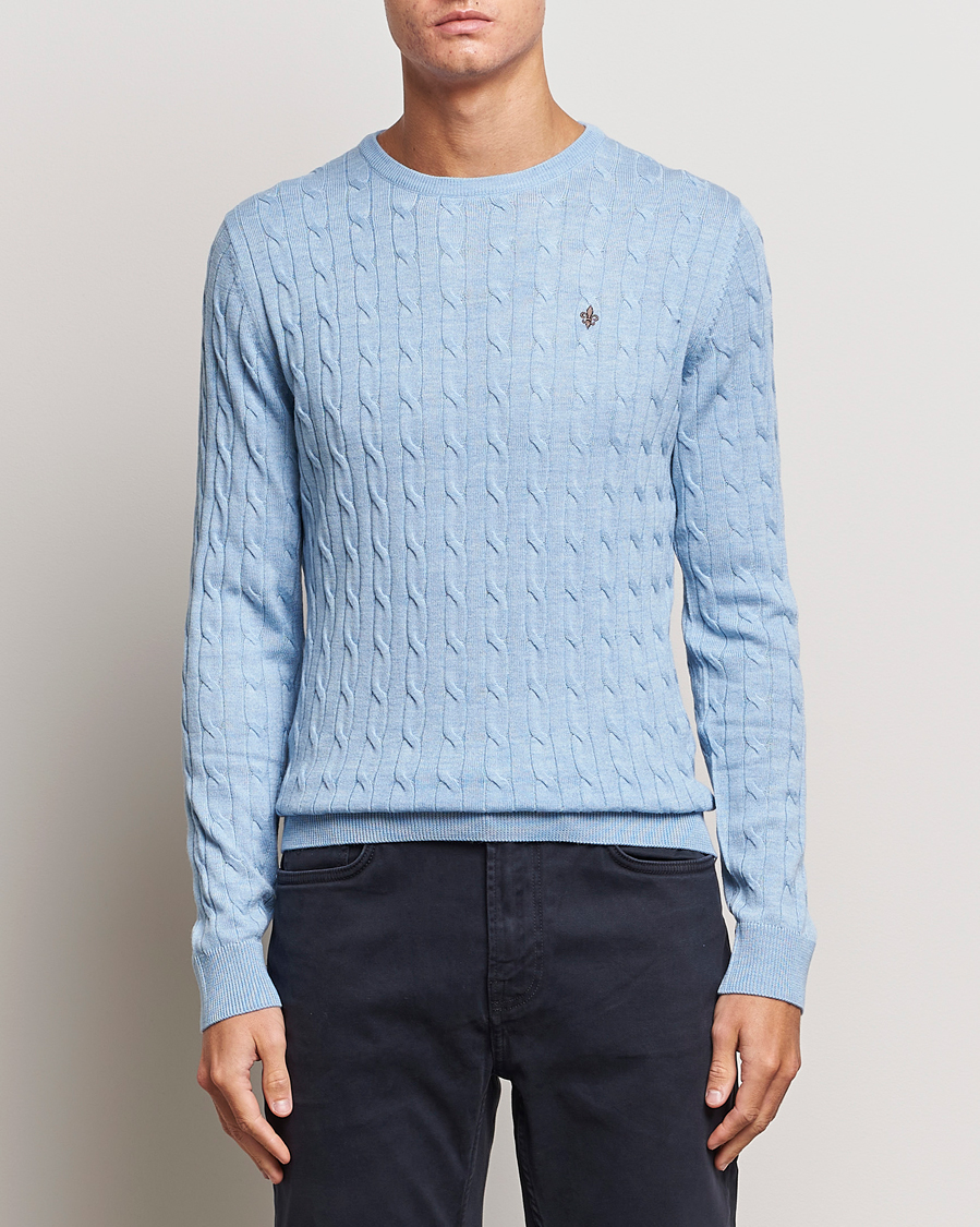 Uomini | Maglieria | Morris | Merino Cable Crew Neck Light Blue
