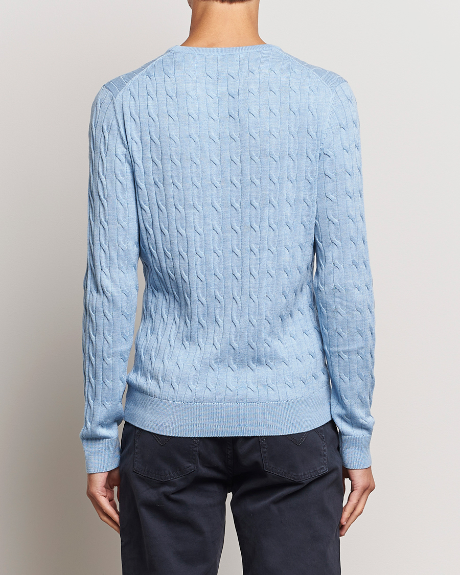 Uomini | Maglieria | Morris | Merino Cable Crew Neck Light Blue