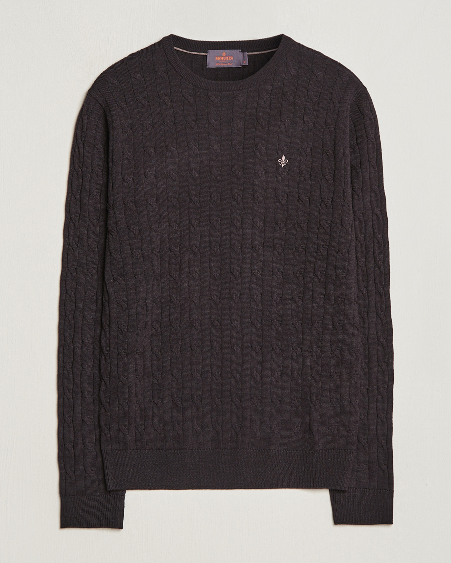 Uomini | Maglieria | Morris | Merino Cable Crew Neck Brown