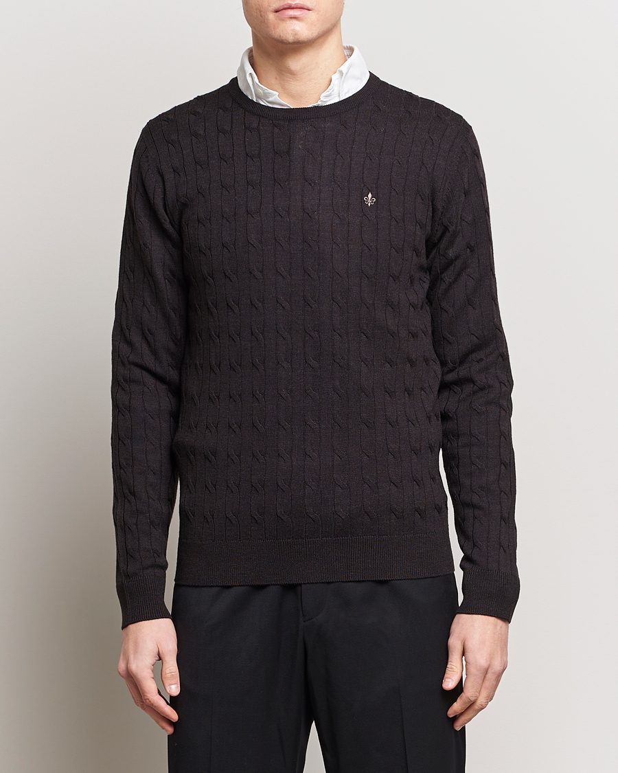 Uomini | Maglieria | Morris | Merino Cable Crew Neck Brown