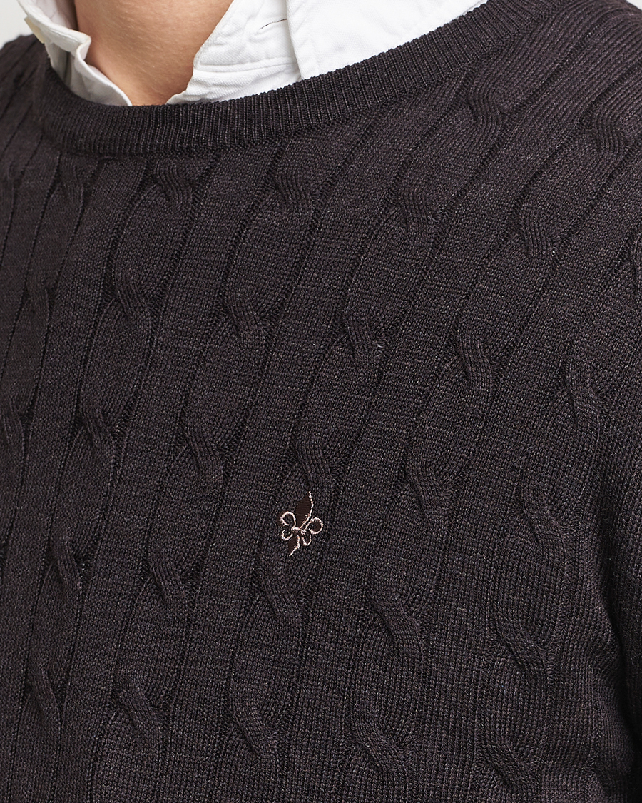 Uomini | Maglieria | Morris | Merino Cable Crew Neck Brown
