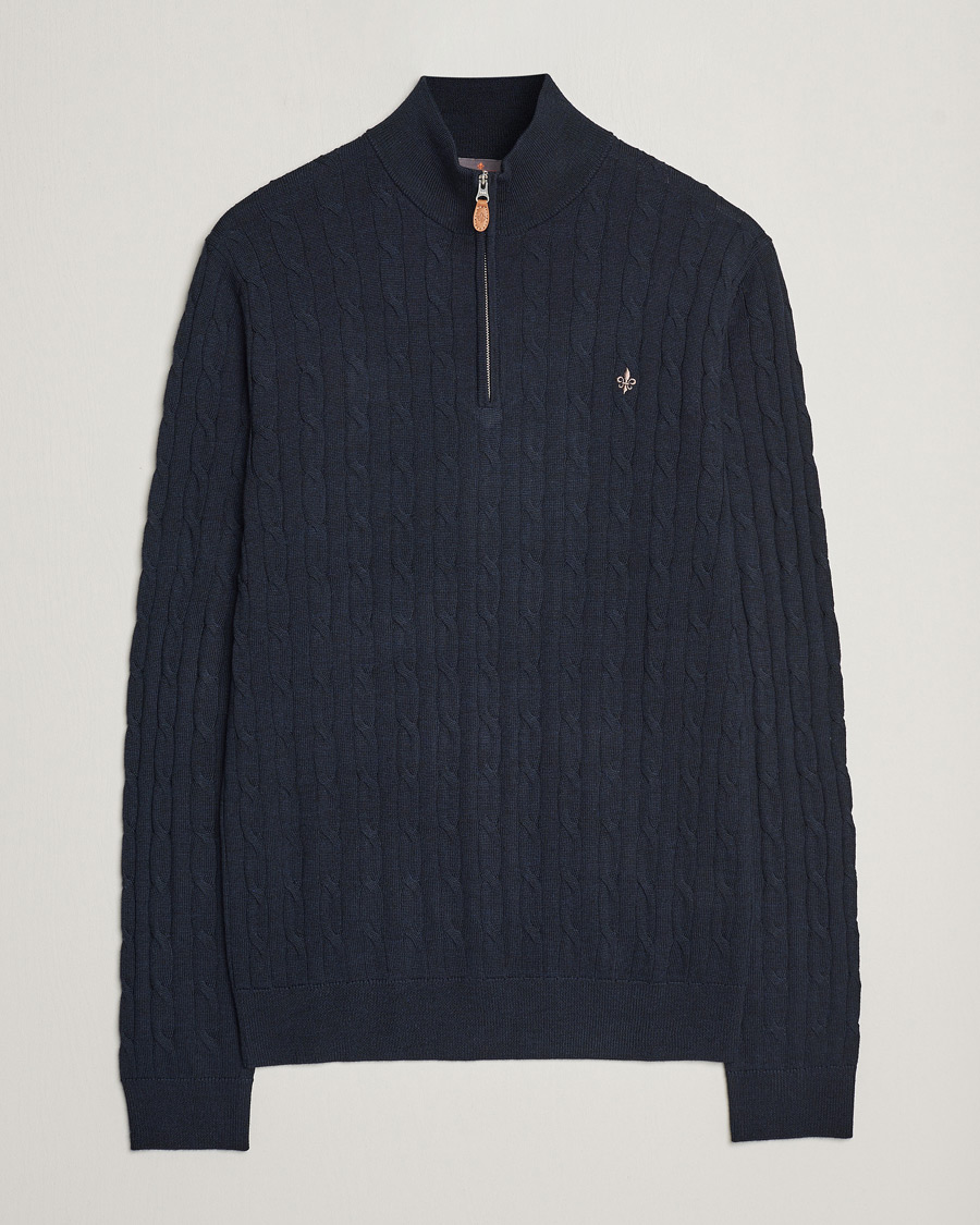Uomini | Maglieria | Morris | Merino Cable Half Zip Navy