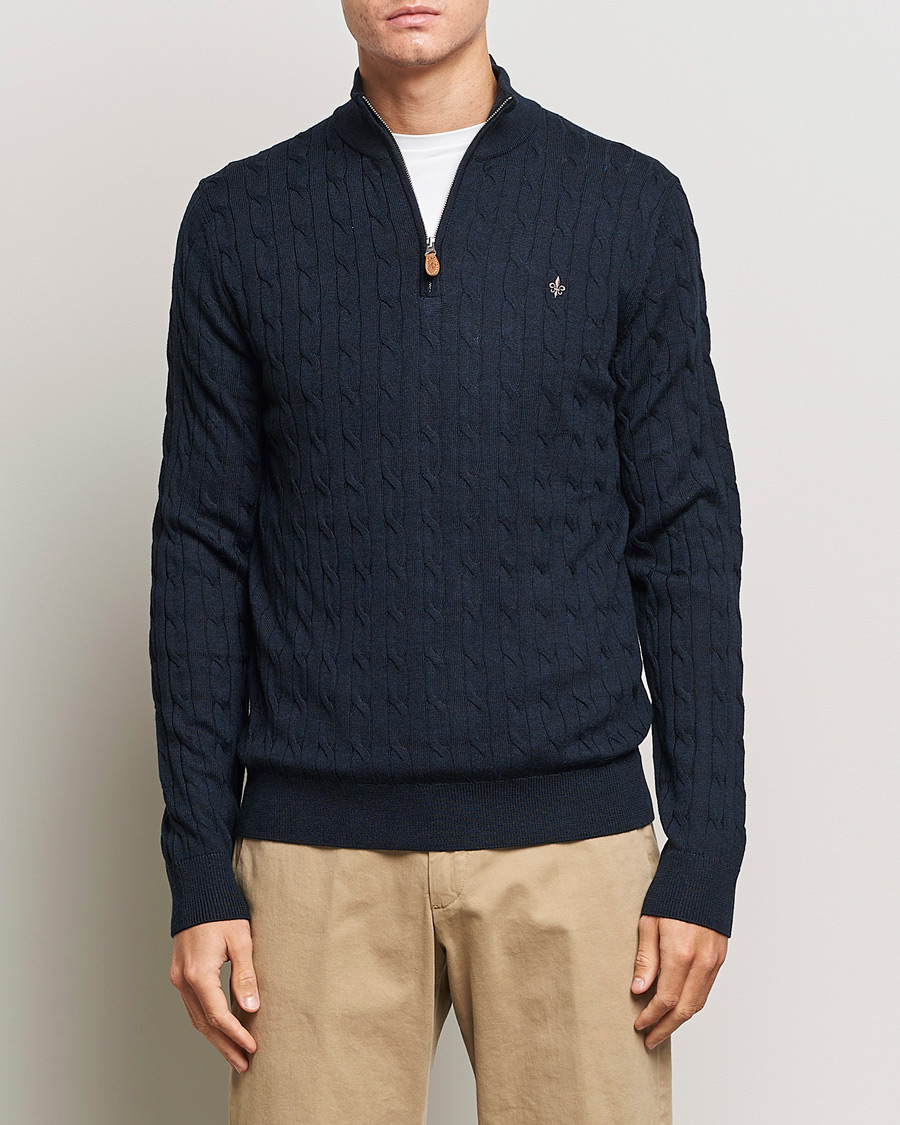 Uomini | Maglieria | Morris | Merino Cable Half Zip Navy