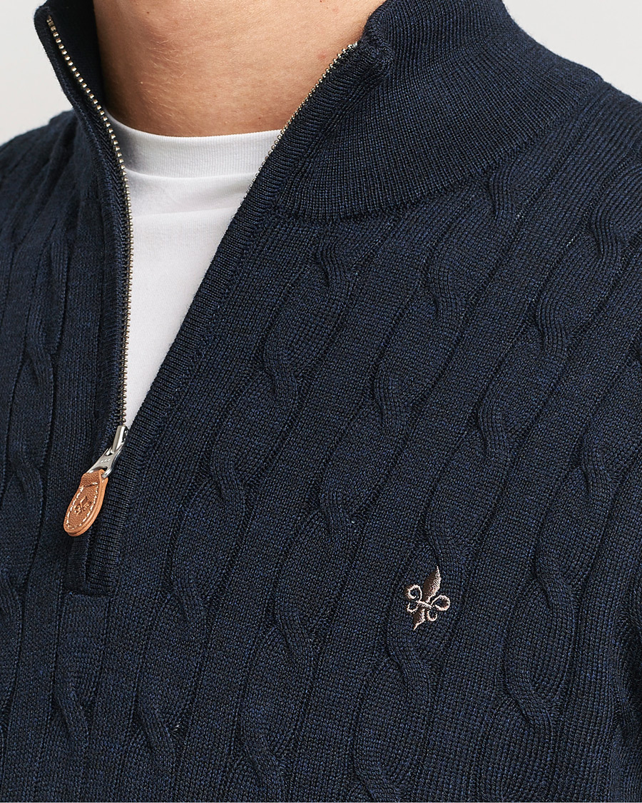 Uomini | Maglieria | Morris | Merino Cable Half Zip Navy