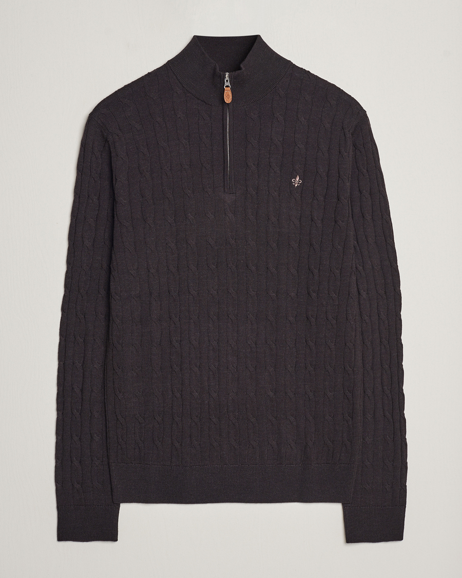 Uomini | Maglieria | Morris | Merino Cable Half Zip Brown
