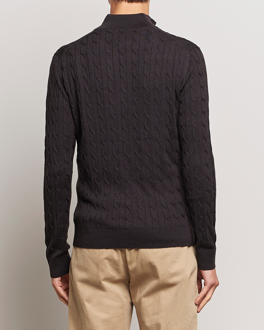 Uomini | Maglieria | Morris | Merino Cable Half Zip Brown