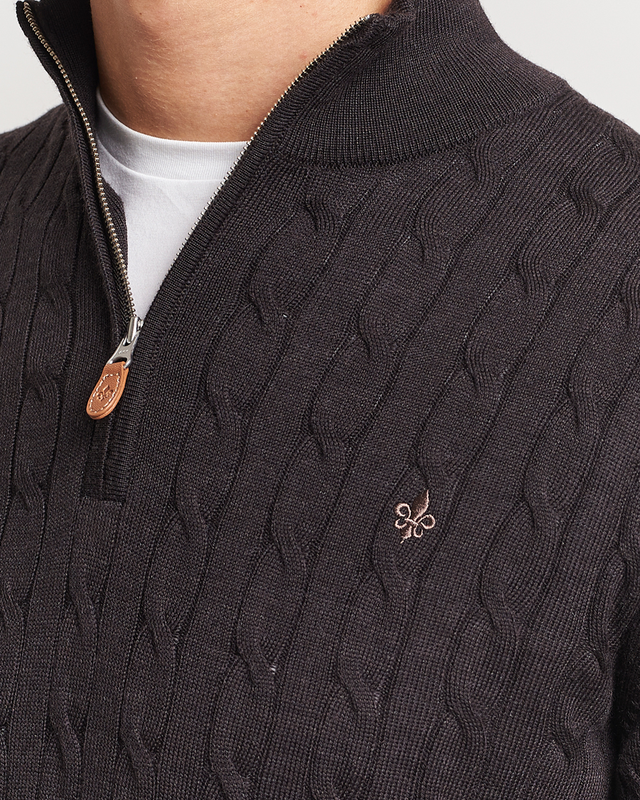 Uomini | Maglieria | Morris | Merino Cable Half Zip Brown