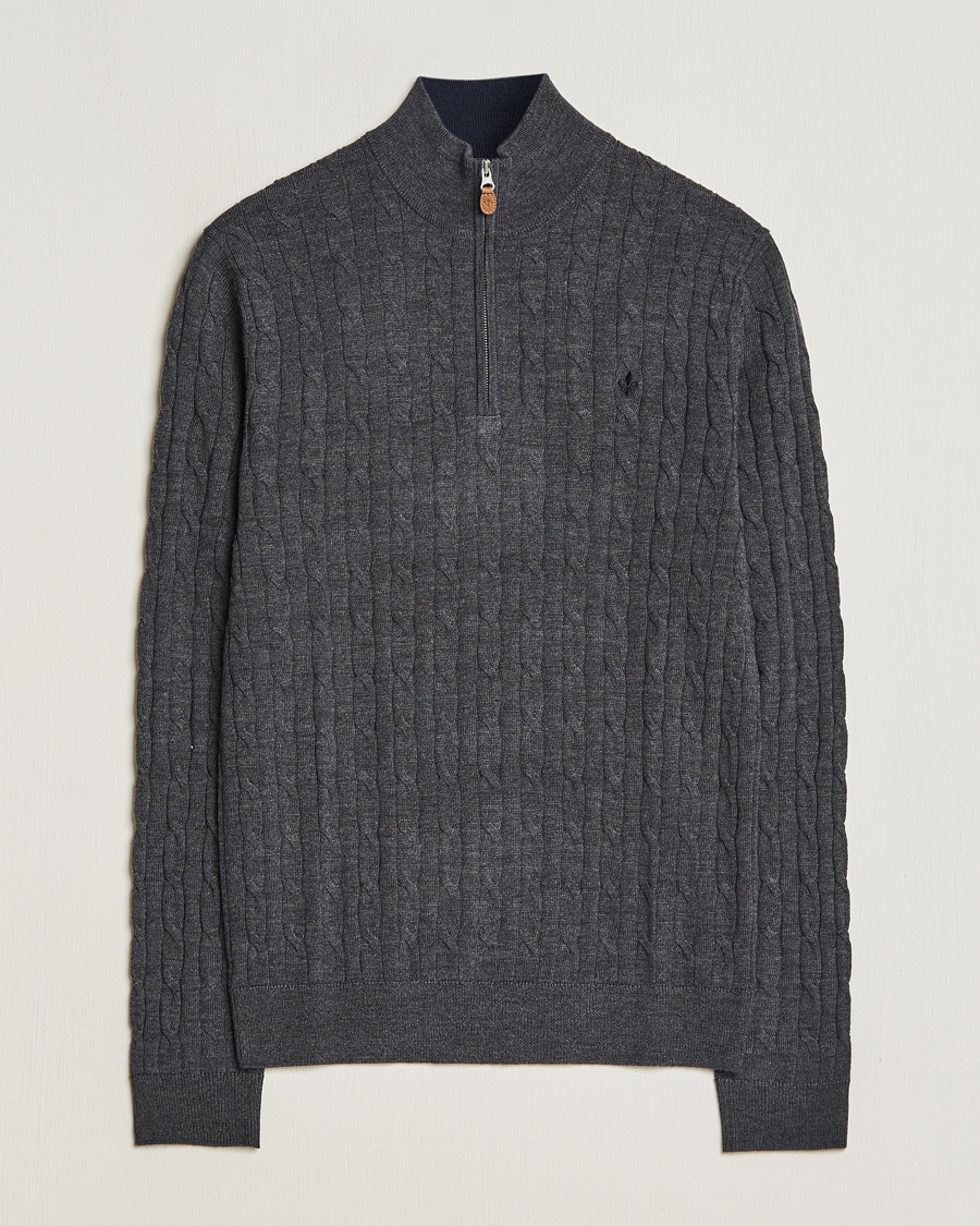 Uomini | Maglieria | Morris | Merino Cable Half Zip Grey