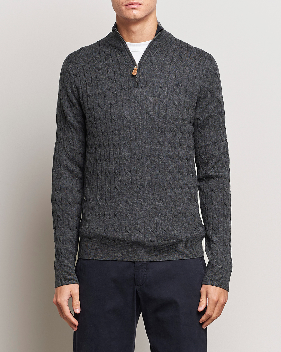 Uomini | Maglieria | Morris | Merino Cable Half Zip Grey