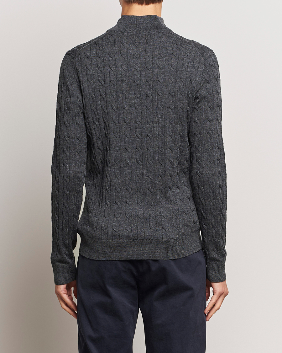 Uomini | Maglieria | Morris | Merino Cable Half Zip Grey