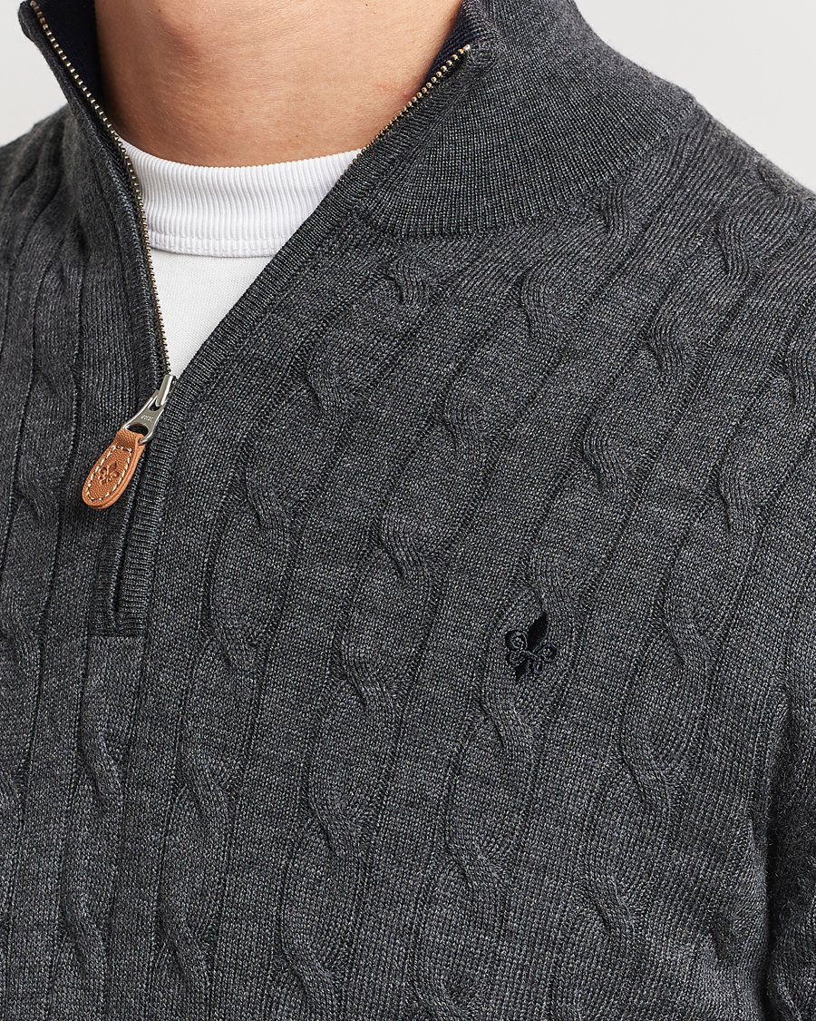 Uomini | Maglieria | Morris | Merino Cable Half Zip Grey