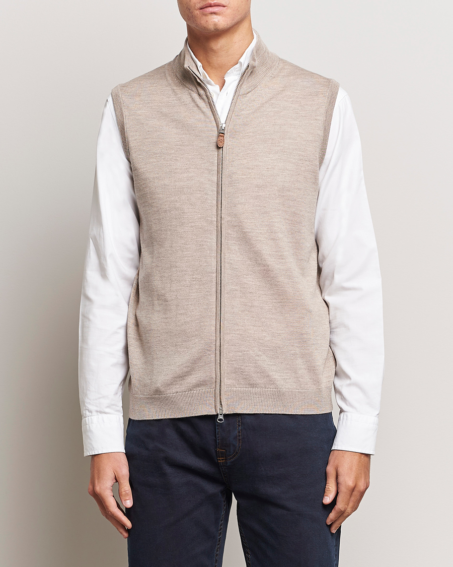 Uomini | Maglieria | Morris | Merino Zip Vest Khaki