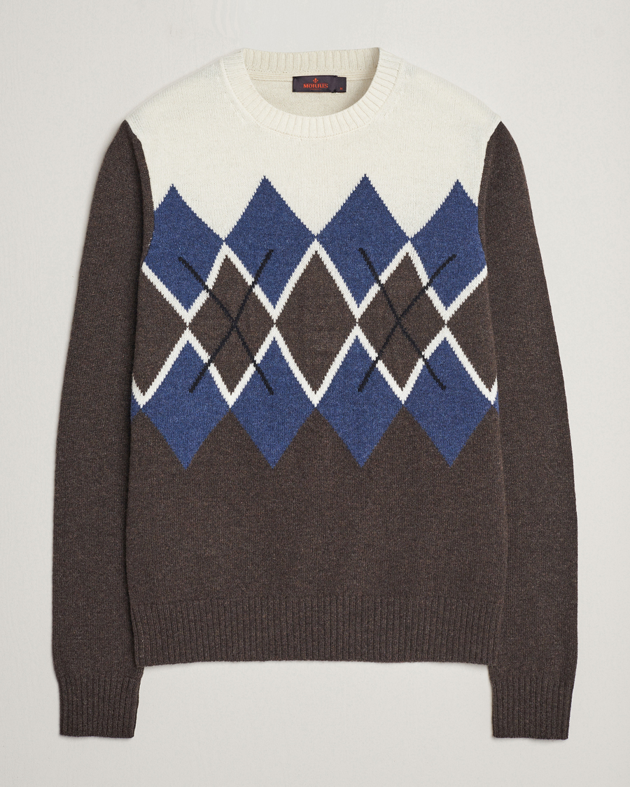 Uomini | Maglieria | Morris | Ayle Argyle Crew Neck Brown