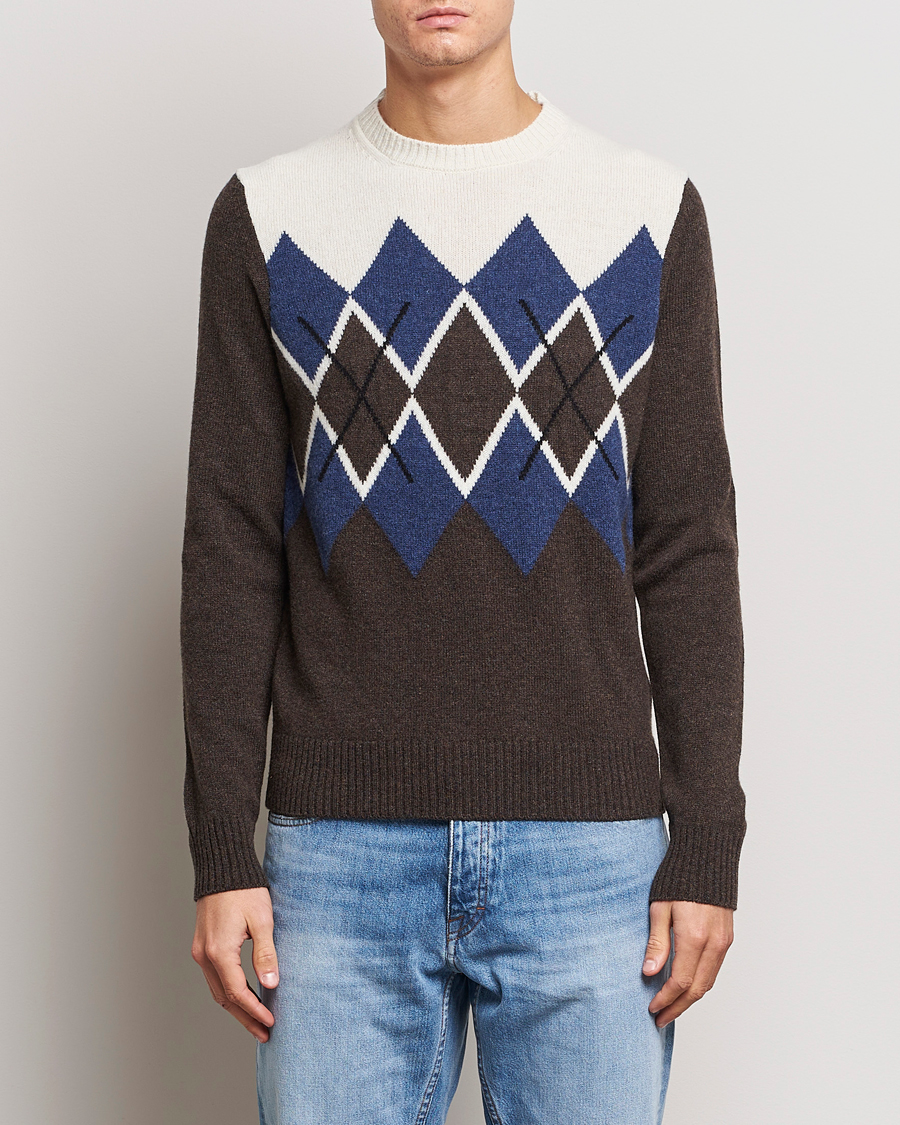 Uomini | Maglieria | Morris | Ayle Argyle Crew Neck Brown