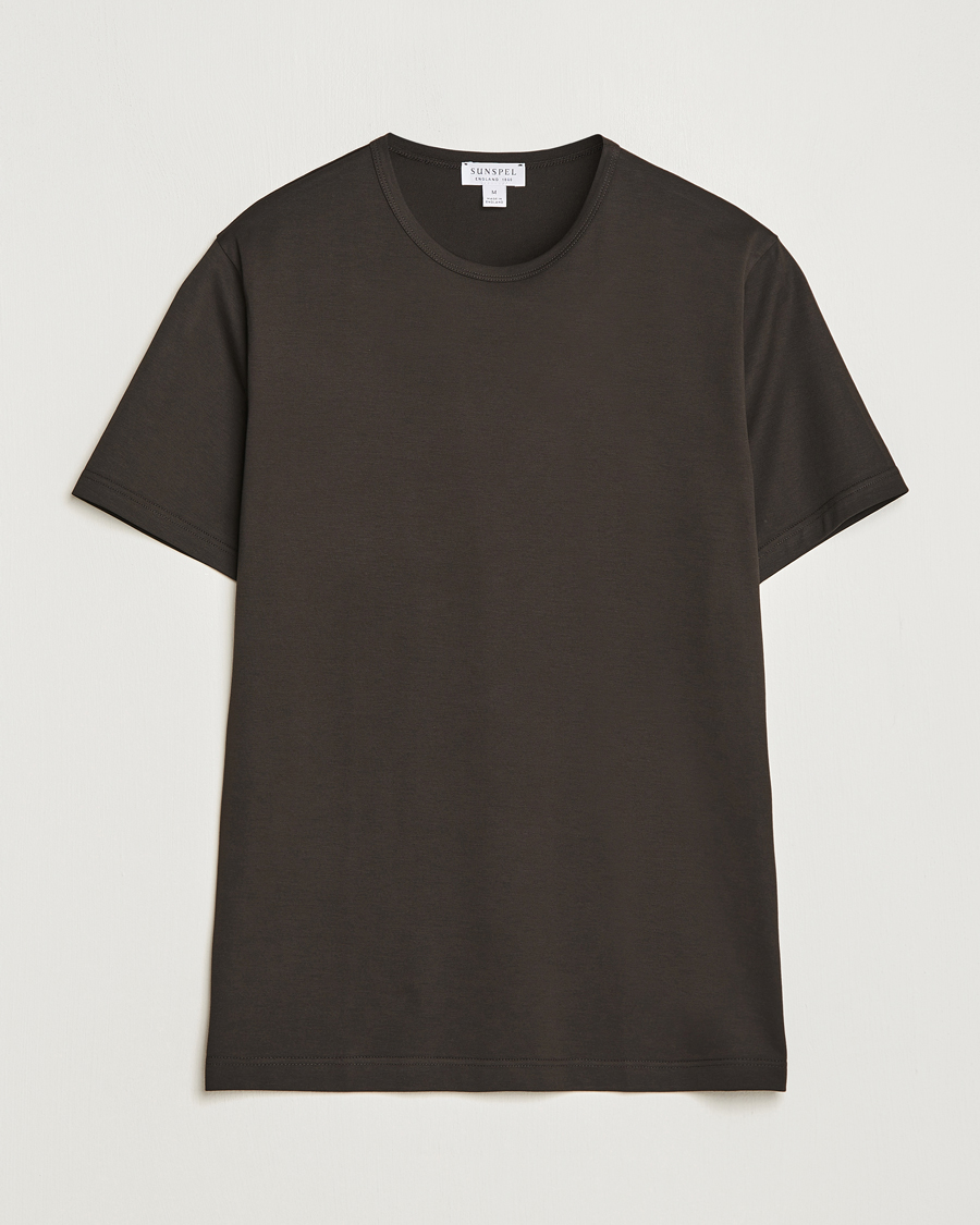 Uomini | T-shirt | Sunspel | Crew Neck Cotton Tee Coffee