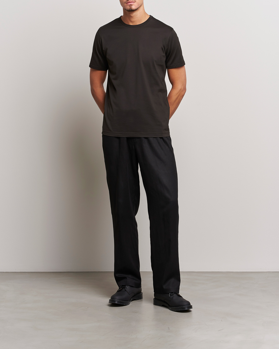 Uomini | T-shirt | Sunspel | Crew Neck Cotton Tee Coffee