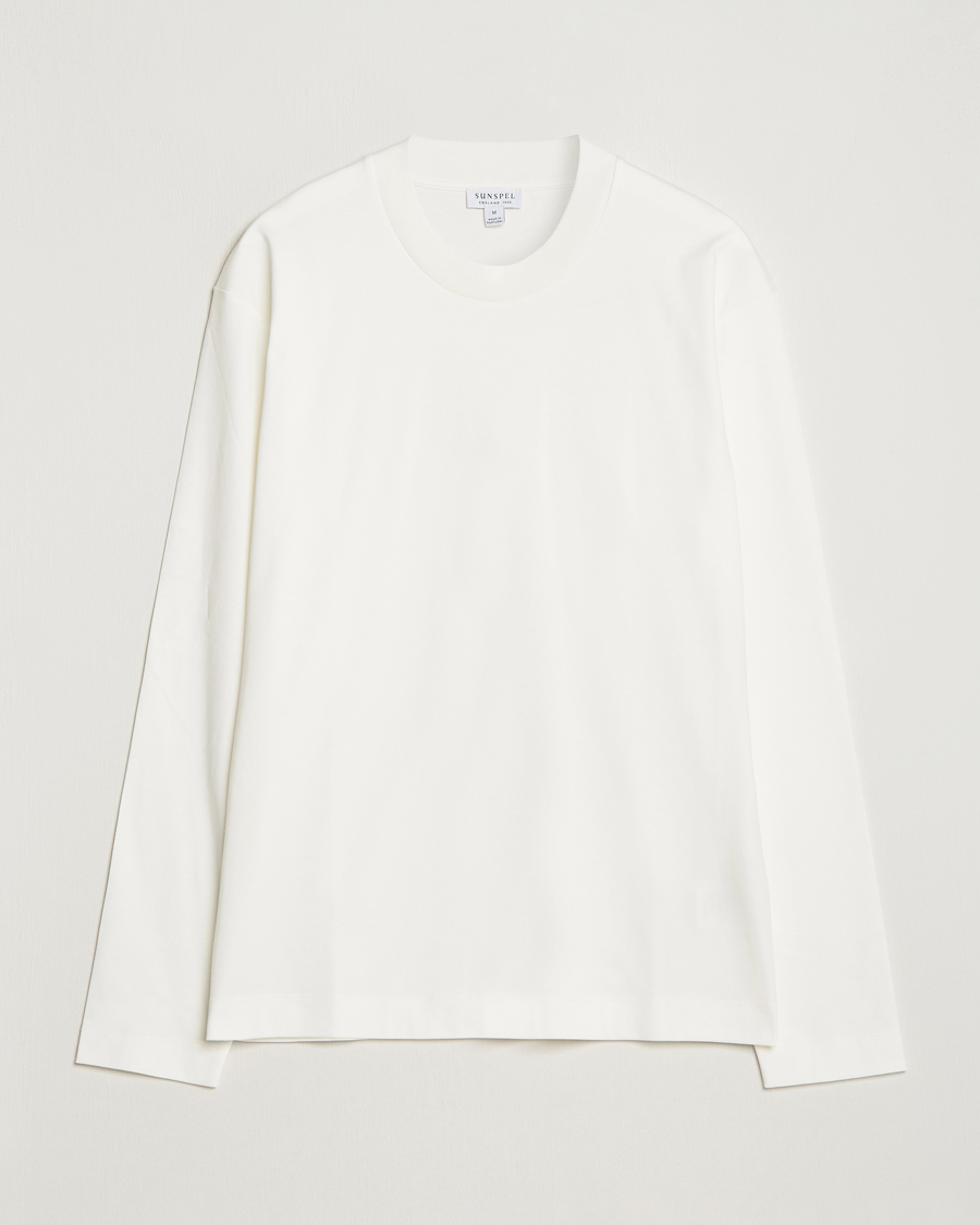 Uomini | T-shirt | Sunspel | Heavyweight Mock Neck Long Sleeve T-Shirt Ecru