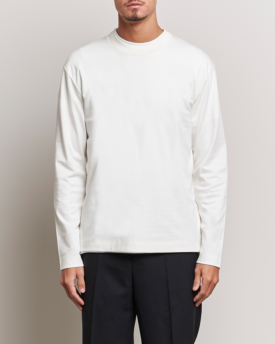 Uomini | T-shirt | Sunspel | Heavyweight Mock Neck Long Sleeve T-Shirt Ecru