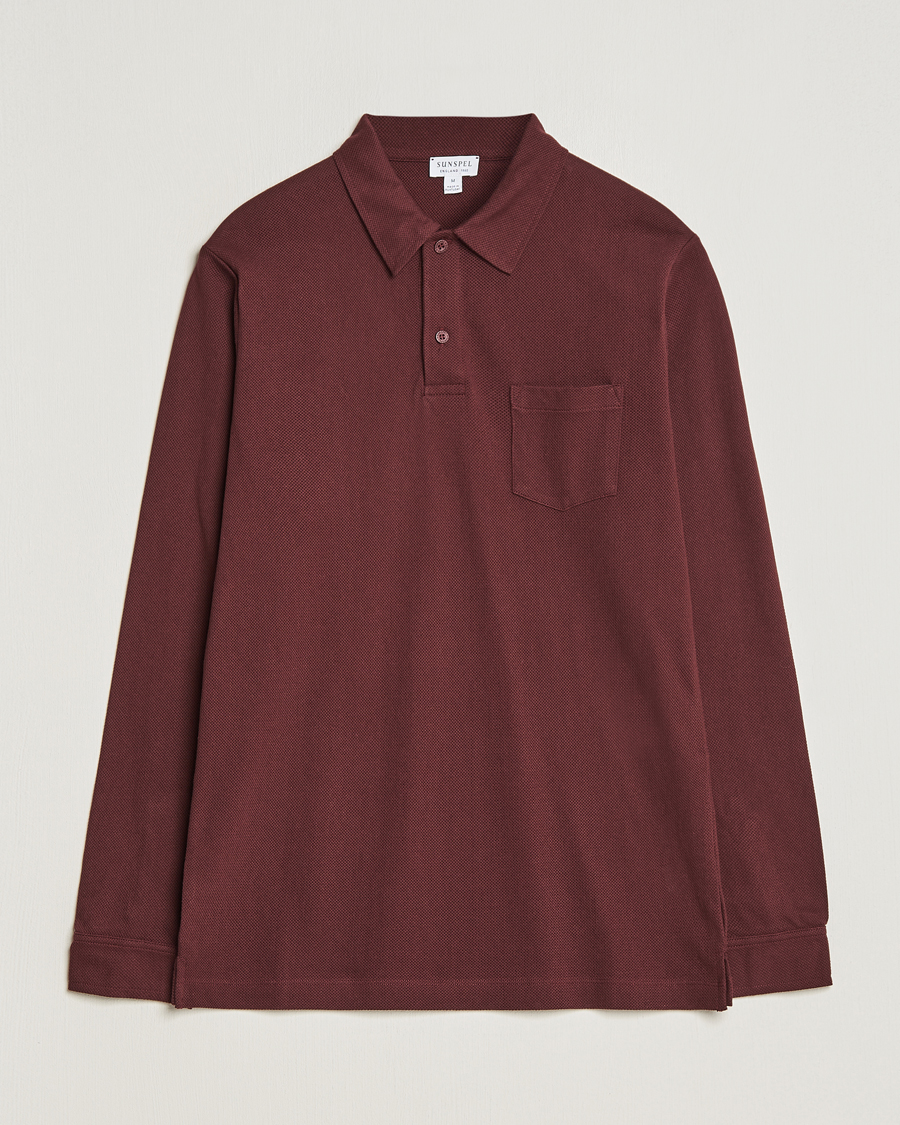 Uomini | Maglieria | Sunspel | Long Sleeve Riviera Polo Shirt Maroon