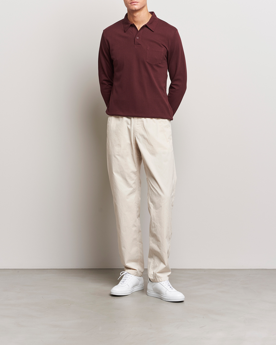 Uomini | Maglieria | Sunspel | Long Sleeve Riviera Polo Shirt Maroon