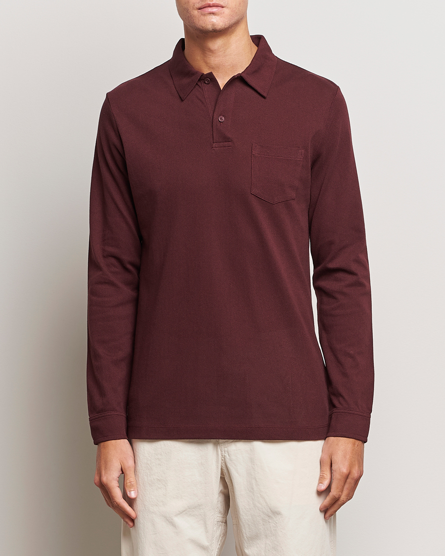 Uomini | Maglieria | Sunspel | Long Sleeve Riviera Polo Shirt Maroon