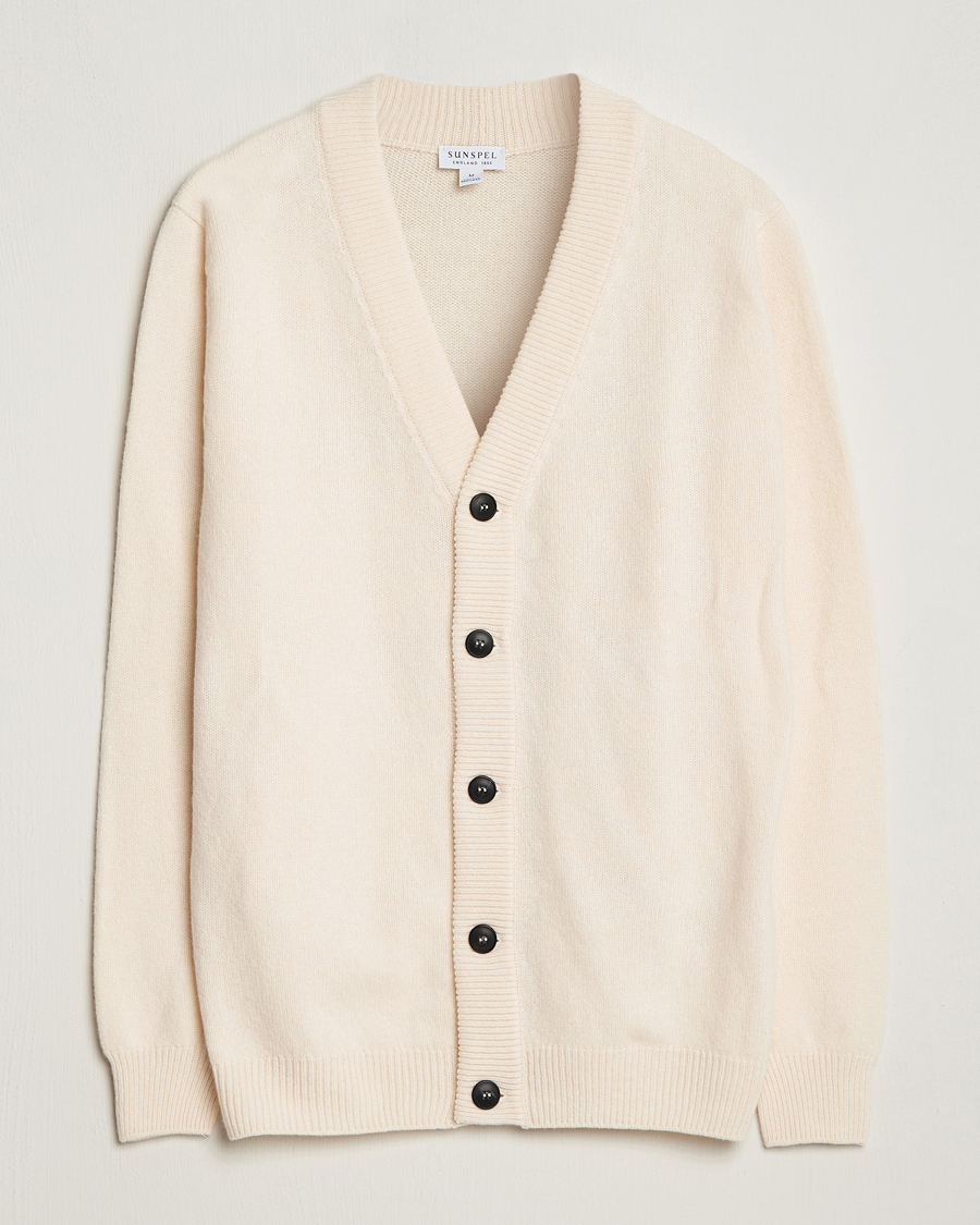 Uomini | Maglieria | Sunspel | Lambswool Cardigan Ecru