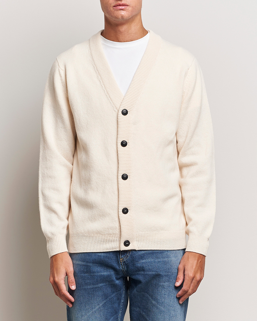 Uomini | Maglieria | Sunspel | Lambswool Cardigan Ecru