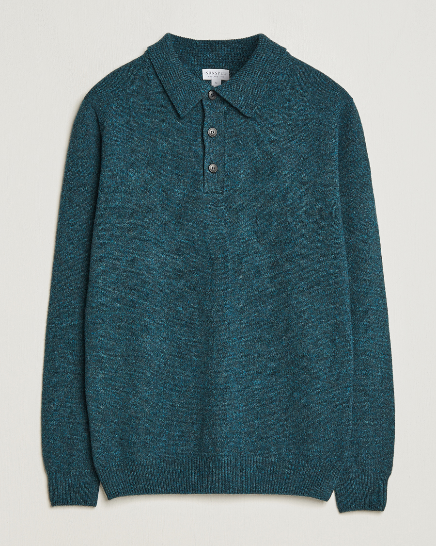 Uomini | Maglieria | Sunspel | Lambswool Poloshirt Peacock