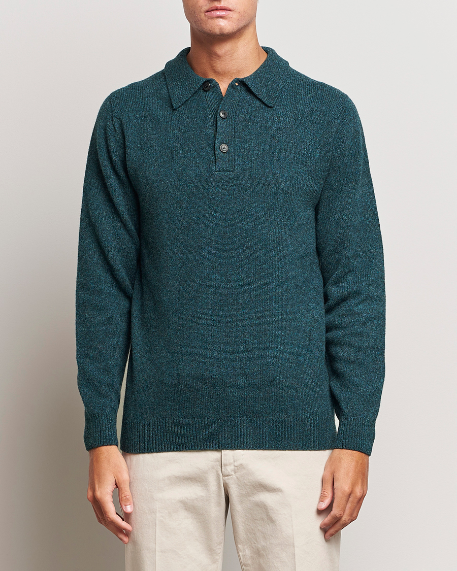 Uomini | Maglieria | Sunspel | Lambswool Poloshirt Peacock