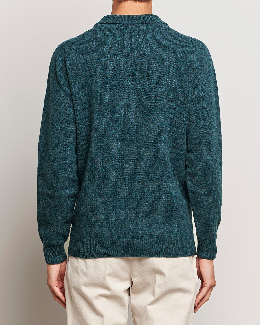 Uomini | Maglieria | Sunspel | Lambswool Poloshirt Peacock