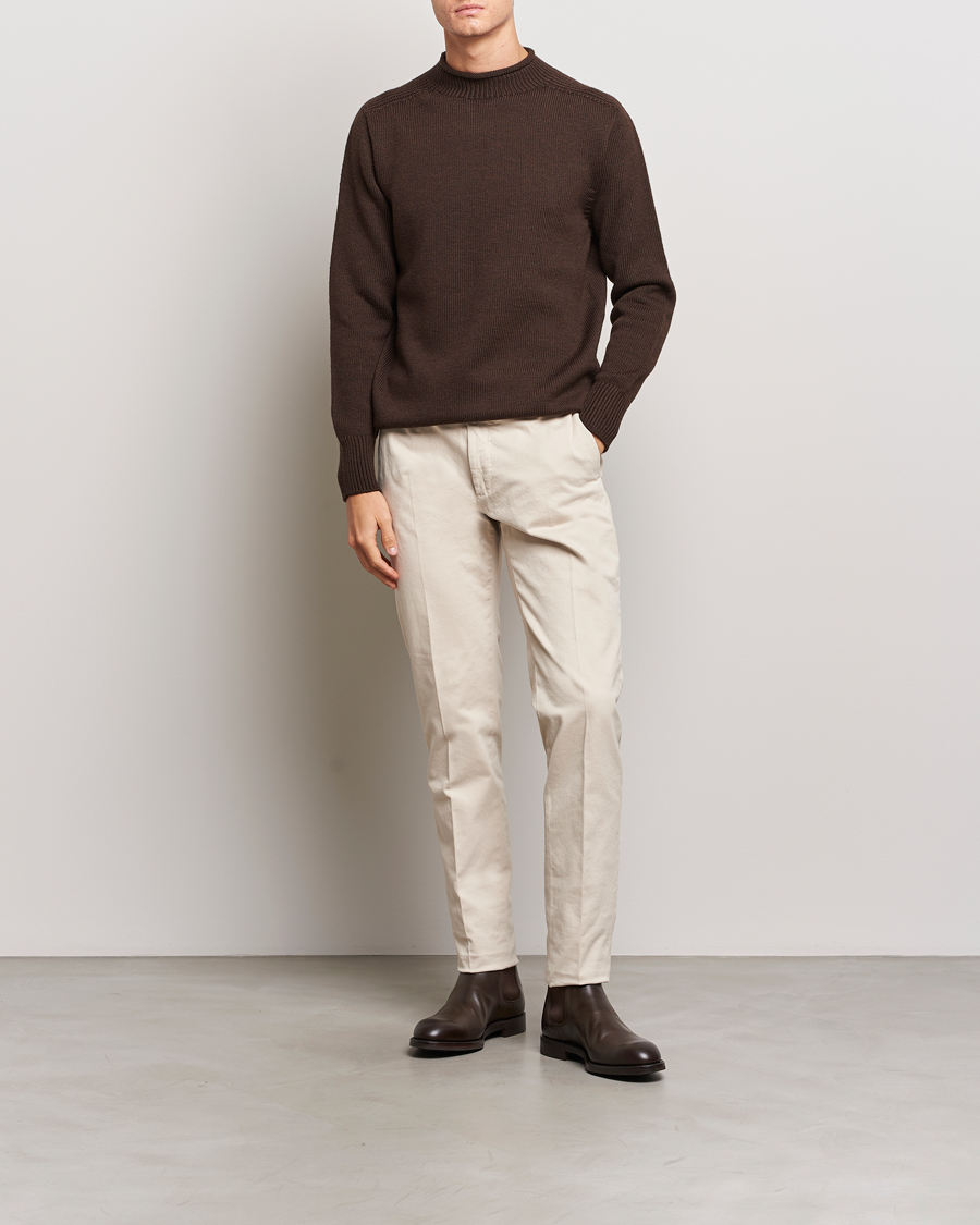 Uomini | Maglieria | Sunspel | Fisherman Merino Jumper Coffee