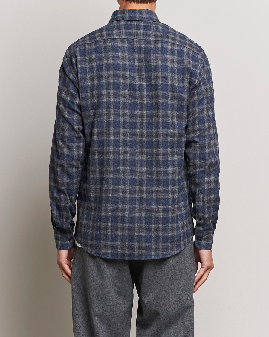Uomini | Camicie | Sunspel | Brushed Cotton Flannel Shirt Grey/Blue Check
