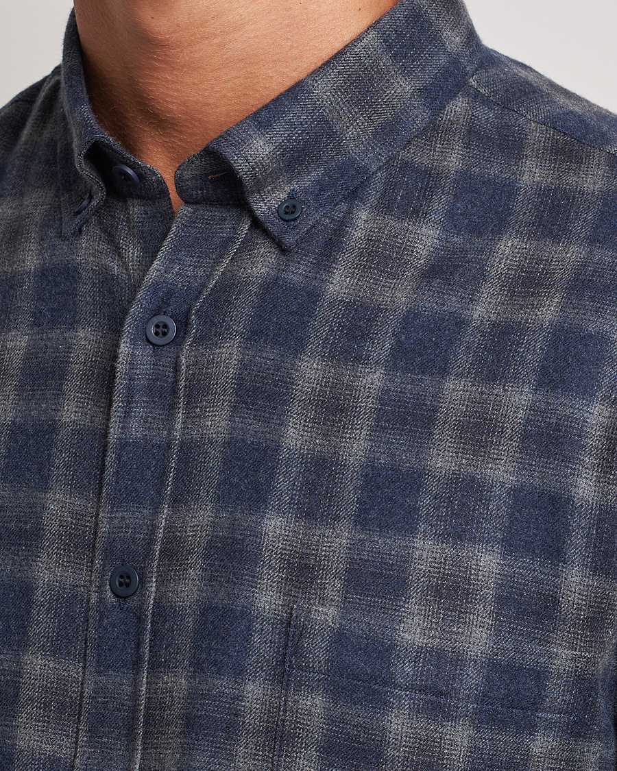 Uomini | Camicie | Sunspel | Brushed Cotton Flannel Shirt Grey/Blue Check