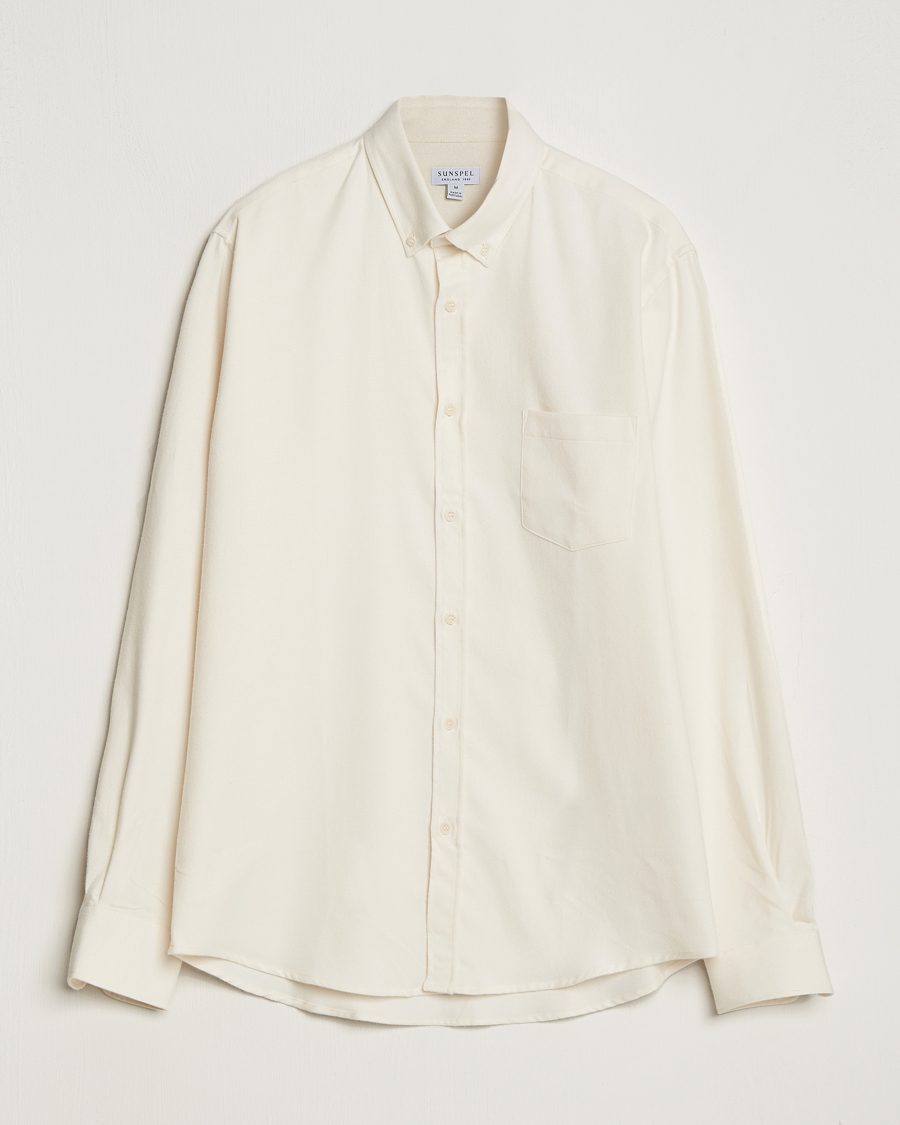 Uomini | Camicie | Sunspel | Brushed Cotton Flannel Shirt Ecru