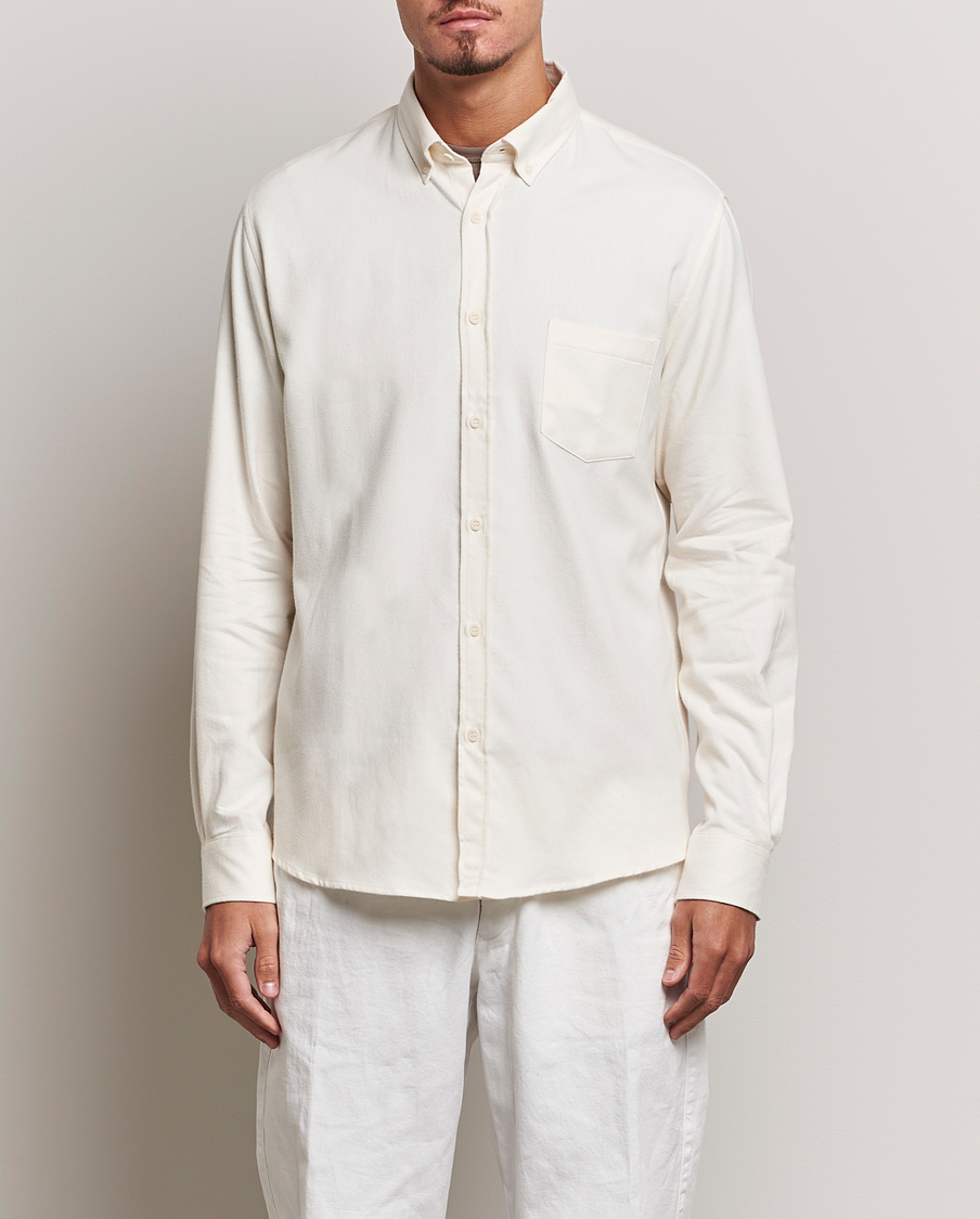Uomini | Camicie | Sunspel | Brushed Cotton Flannel Shirt Ecru