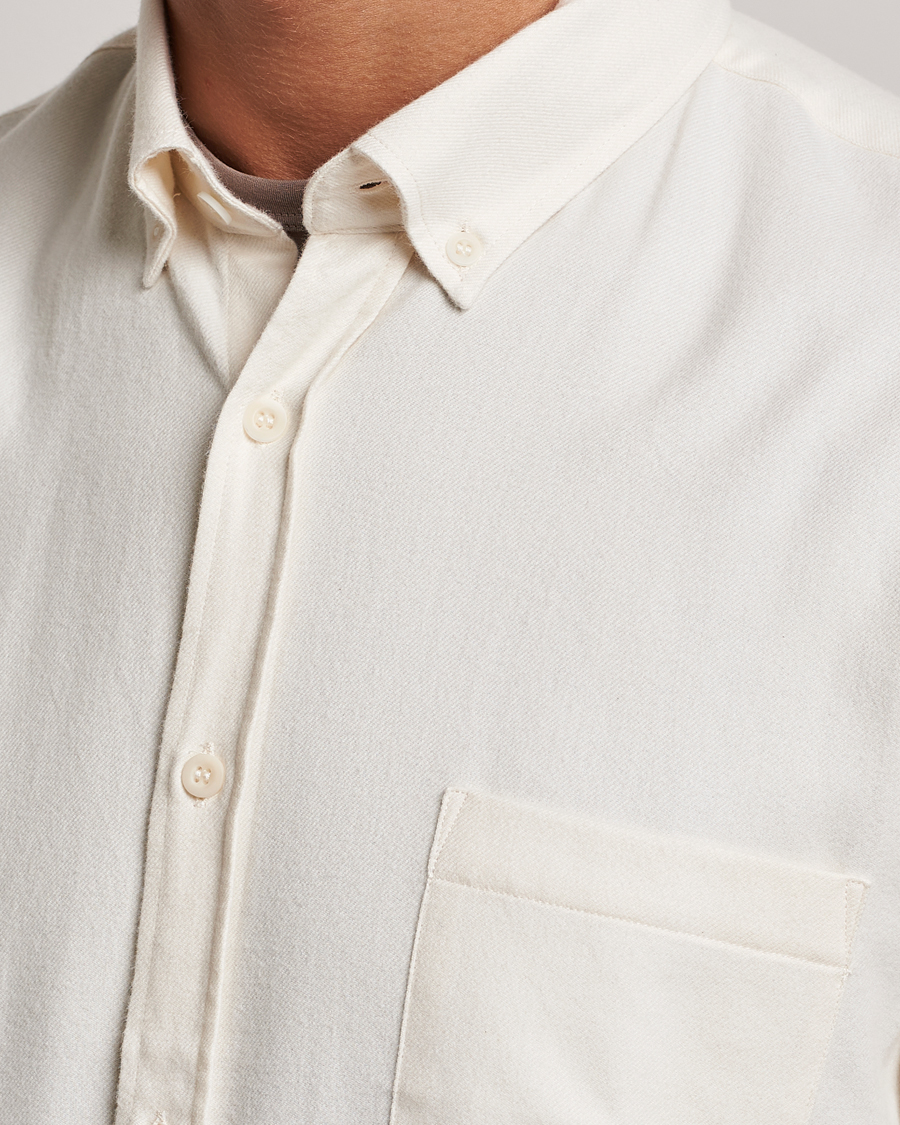 Uomini | Camicie | Sunspel | Brushed Cotton Flannel Shirt Ecru