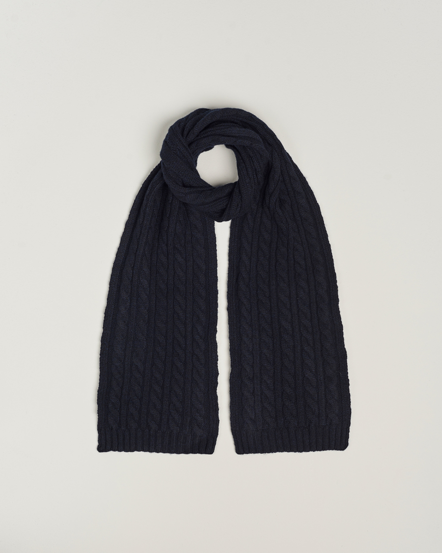 Uomini | Sunspel Lambswool Cable Scarf Dark Navy | Sunspel | Lambswool Cable Scarf Dark Navy