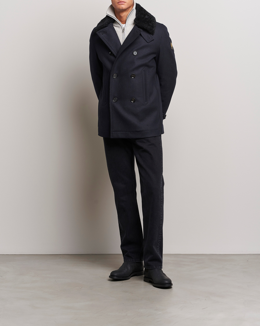 Uomini | Giacche | Belstaff | Ashridge Sherling Wool Peacoat Dark Ink