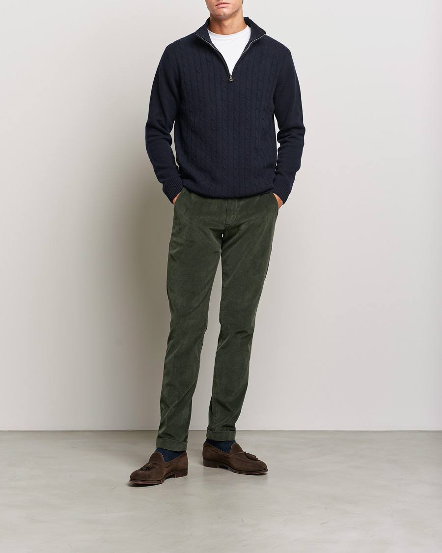 Uomini | Pantaloni | Briglia 1949 | Slim Fit Corduroy Trousers Dark Green