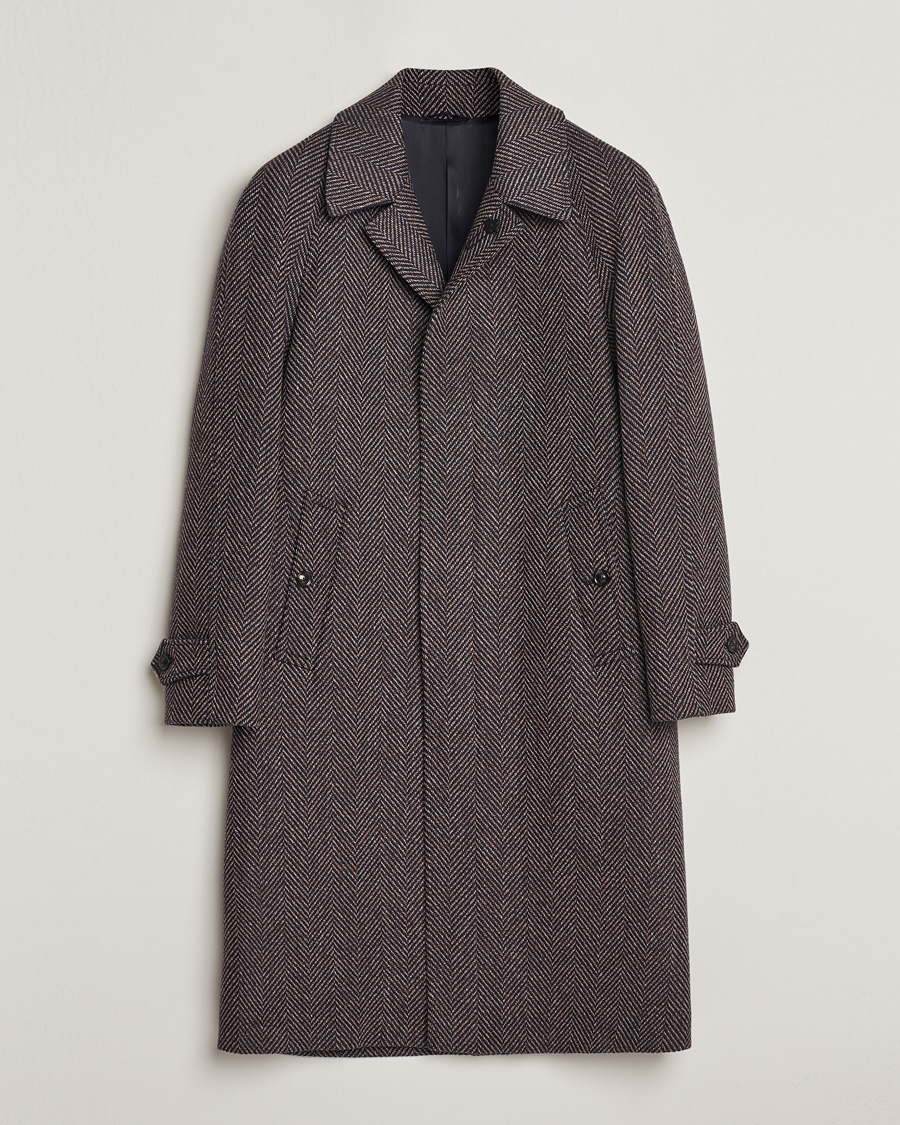 Uomini | Giacche | Lardini | Wool/Cashmere Herringbone Raglan Coat Navy/Brown