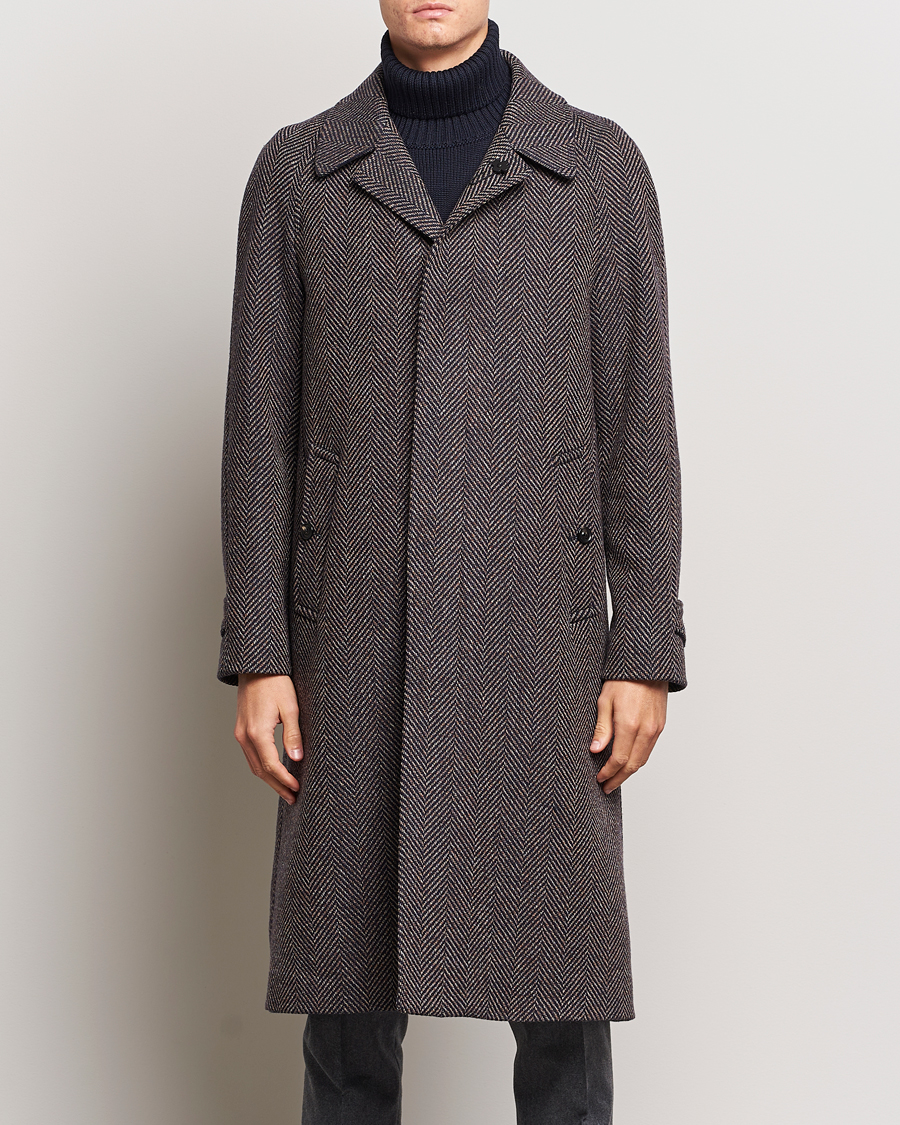 Uomini | Giacche | Lardini | Wool/Cashmere Herringbone Raglan Coat Navy/Brown