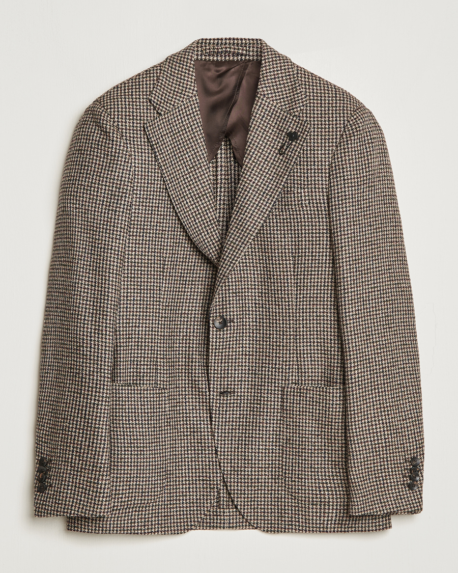 Uomini | Blazers | Lardini | Wool/Silk/Cashmere Houndstooth Blazer Beige/Green