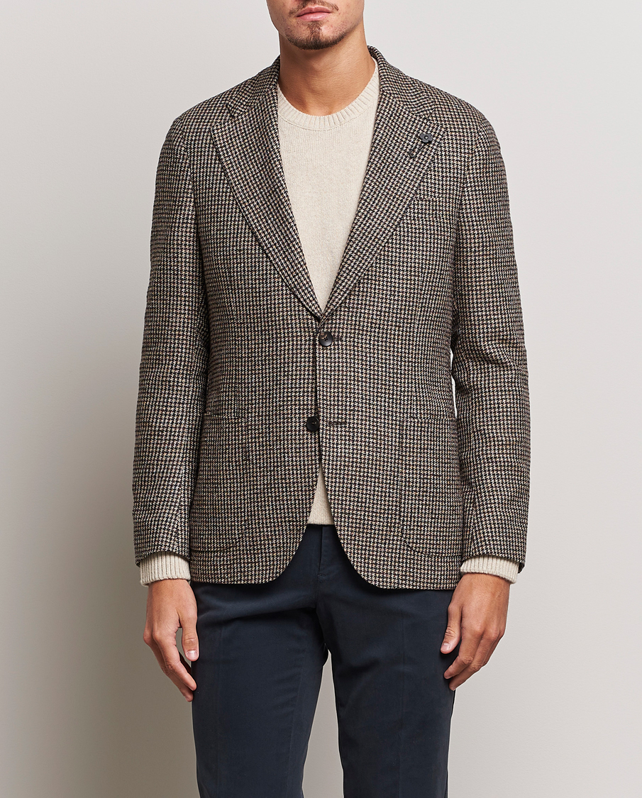 Uomini | Blazers | Lardini | Wool/Silk/Cashmere Houndstooth Blazer Beige/Green
