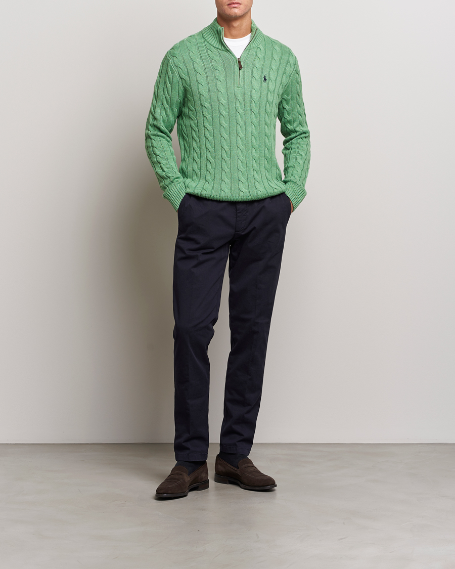 Uomini | Maglieria | Polo Ralph Lauren | Cotton Cable Half Zip Sweater Field Green Heather