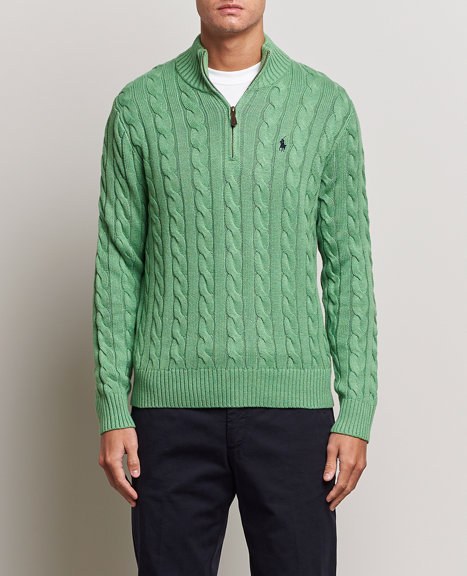 Uomini | Maglieria | Polo Ralph Lauren | Cotton Cable Half Zip Sweater Field Green Heather