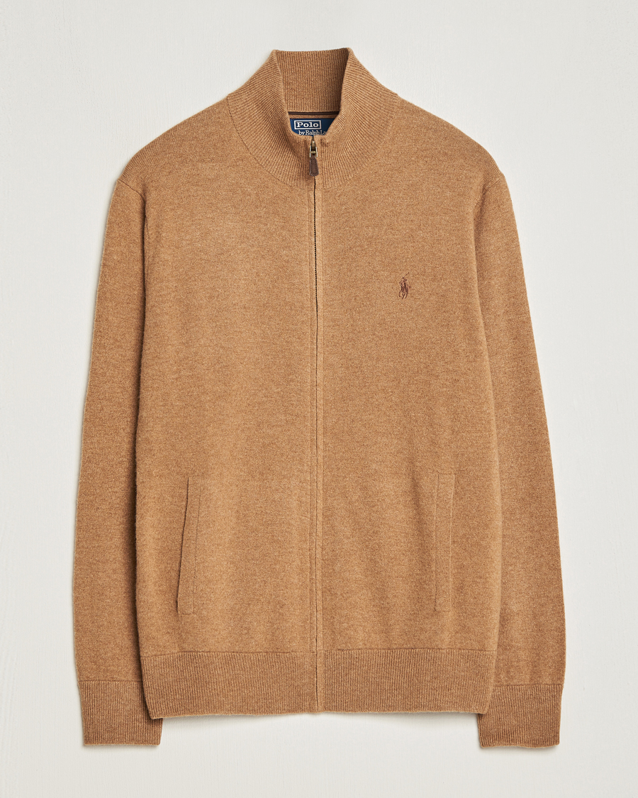 Uomini | Maglieria | Polo Ralph Lauren | Merino Knitted Full Zip Sweater Latte Brown Heather